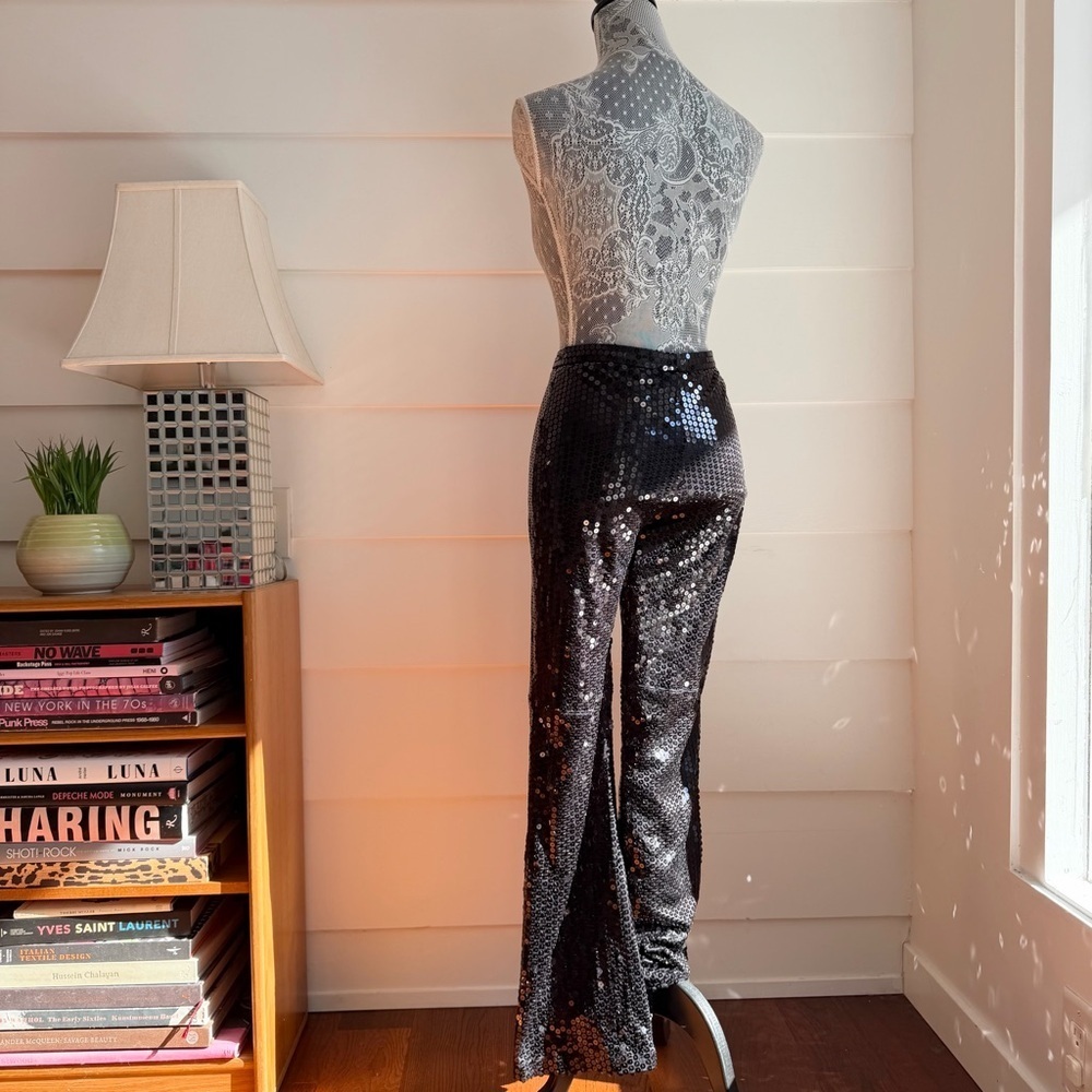Vintage Black Sequin Bootleg Pants Holiday JS Collections 26” waist - Picture 5 of 5